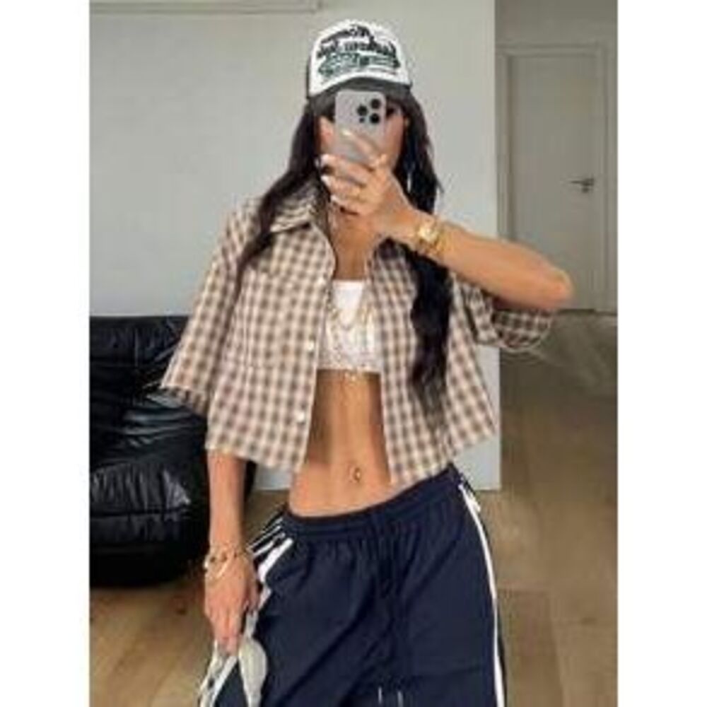 Plaid Crop Top - Brown Checkered